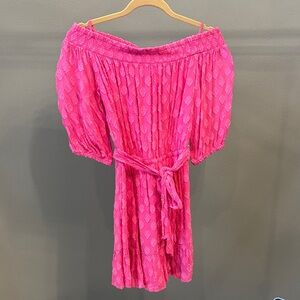 Lilly Pulitzer Rochelle Off the Shoulder Pink Textured Romper Sz XS